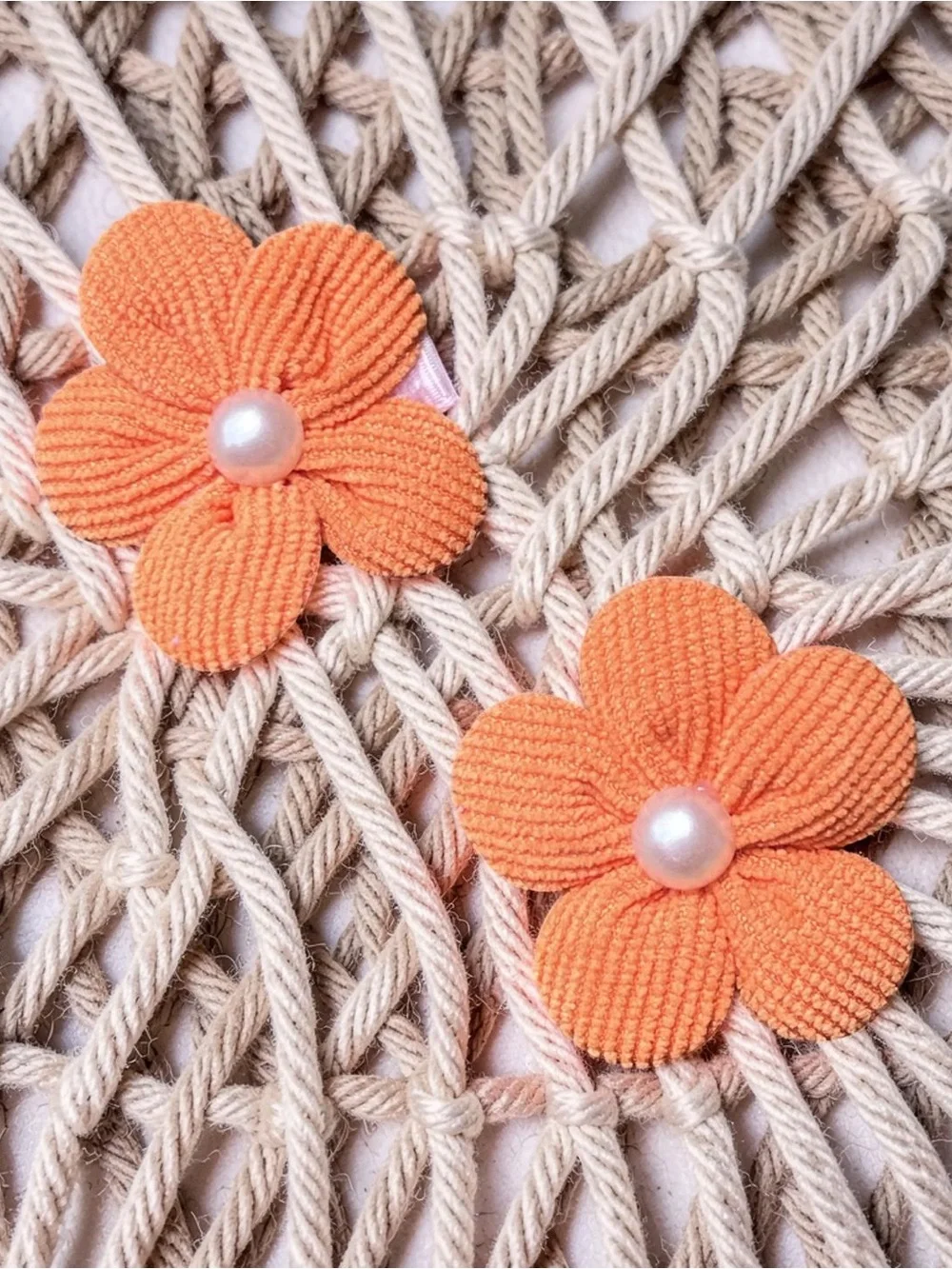 Pair of Orange Flower Hair Clips with Pearl Center